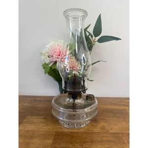 Antique Uranium Glass Kerosene Oil Lamp Clear Drum Font UV Glow